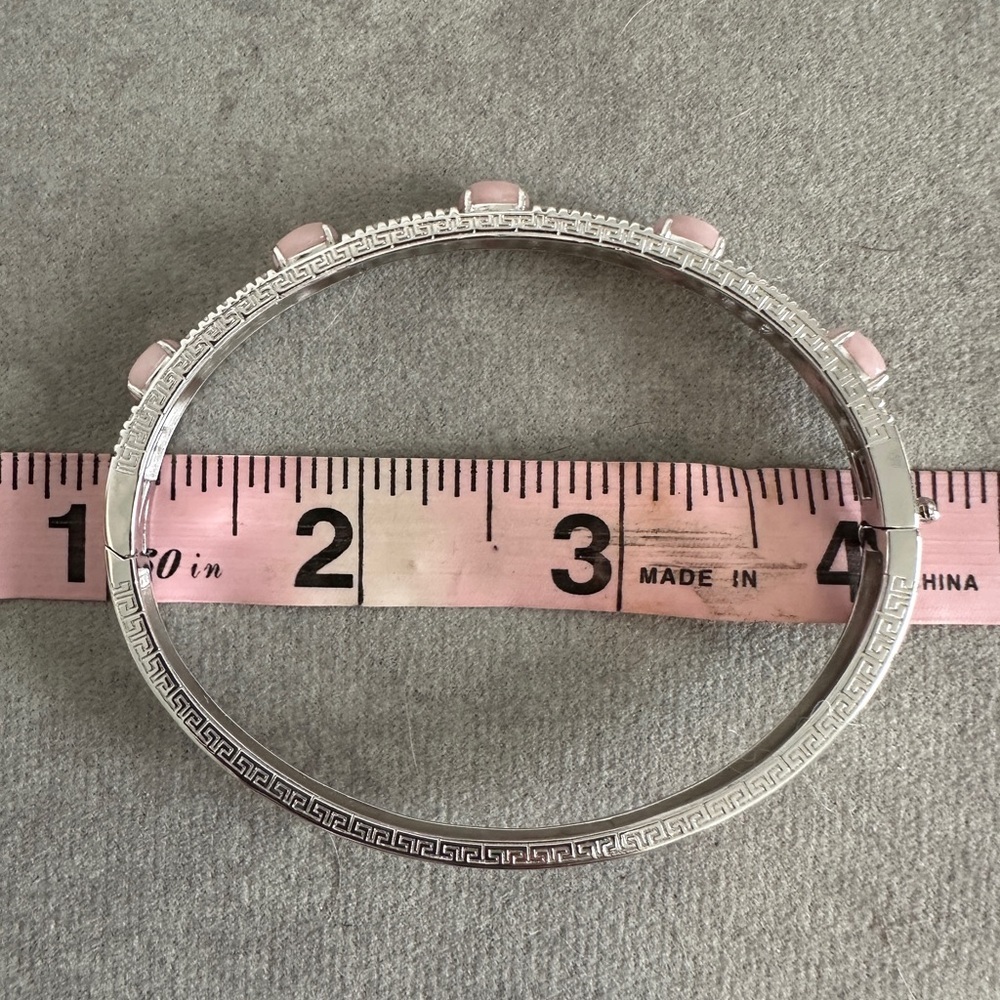 Jade of Yesteryear Sterling Silver Pink Jade Oval Bangle Bracelet, 7-3/4" - Picture 9 of 9